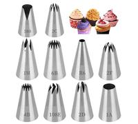 Nozzles Sets, 10Pcs Cake Piping Kit, Stainless Steel Cake Piping Nozzles Tips Kits, Reusable/Large, Pastry Bags for Cake Cupcake Dessert Cookies Decoration