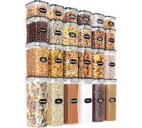 Nozzy 24-Piece Airtight Food Storage Container Set, BPA-Free Plastic Containers with Labels, Large Capacity for Kitchen Organisation, Pantry Storage, Cereal, Flour, Sugar, Black