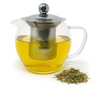 Nozzy Glass Teapot with Stainless Steel Infuser, 1200ml Borosilicate Tea Pot, Clear Modern Design with Strainer for Loose Tea, 4-6 Cups