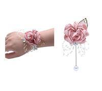 NP 2 Pcs Rose Corsage Bracelet Rose Wedding Boutonniere Wedding Wrist Corsage Ribbon Flower Bracele Flowers Wedding Clips for Groom Men Bridal Women Shower Prom Bridesmaid
