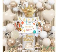 NP-CASER Birthday Decorations and Party Banner Set - 6FT x 2FT Happy Birthday Banner with Balloons Decoration - Includes Personalized Banner, Balloons & Party Decoration