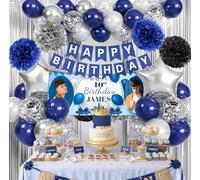 NP-CASER Birthday Decorations and Party Banner Set - 6FT x 2FT Happy Birthday Banner with Balloons Decoration - Includes Personalized Banner, Balloons & Party Decoration