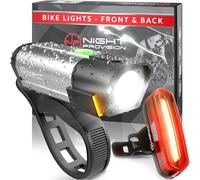NP NIGHT PROVISION BX-300 USB Rechargeable LED Bike Light Set Front and Back Cycling Safety Lights Best Headlight with New DUO-120 USB Tail Light for Adults Kids Men Women (Silver)