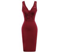 NP Summer Dresses Women Pencil Bodycon Dress Sleeveless Plunging U-Back Formal Wine