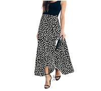 NP Women Polka Dot Print Maxi Skirt Black and White Slit High Waist Maxi Skirt