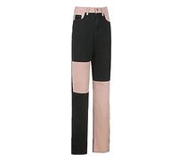 NP Women's Street Hip Hop Jeans Contrast Patch Jeans Casual Khaki