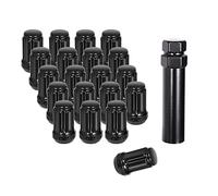 NPAUTO Wheel Lug Nuts 1/2 x 20 Black, Replacement for Ford Mustang, F-150, Explorer, Commander, Jeep Wrangler, Liberty, Grand Cherokee, Bulge Acorn Spline 1.38" Tall, 1 Lug Nut Key, Pack of 20+1Pc