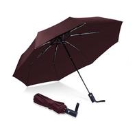 NPCQUN Travel Essentials Umbrella Windproof Compact Collapsible Light, Automatic, Strong and Portable, Wind Resistant, Folding Small Umbrella for Rain, Brown, 8 Ribs & 42 INCH, Compact
