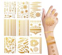 Npcswxq 9Pcs Gold Temporary Tattoos with Sparkling Moon, Star, and Butterfly Sequin Design Festive Henna Tattoo Stickers for Adults,Party Makeup,Festive Accessories