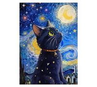 NPCSWXQ Animals Diamond Painting Kits for Adults Beginners, Starry Night Cat 5D Diamond Art, DIY Full Drill Gem Art Dots Kits with Tools,Perfect for Home Wall Decor Gift 12x16Inch