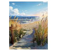 NPCSWXQ Beach Paint By Numbers Kits for Adults Beginners, Beachside Reed Lighthouse Adult Paint by Number Canvas, DIY Acrylic Simple Number Artist Paint Kit for Gifts Home Wall Decor 16x20Inch