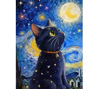 NPCSWXQ Paint By Numbers Kit for Adults Beginners-Create Your Starry Night Cat Canvas Art! DIY Acrylic Painting Crafts Artist Paint Kit for Home Wall Decor&Gifts 16x20 Inch,Comes with 3 Paintbrushes