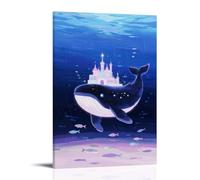 NPEJLCIGH A Deep-sea Whale Carries A Glowing Castle, Surrounded by Fish, Seawater in Gradient Blue-purple Modern Hanging Wall Decor - Artistic Mural Print20x30inch(50x75cm)