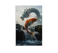 NPEJLCIGH A Koi Fish Surges Against The Current through A Waterfall, Scales Sparking, with A Dragon's Shadow Hidden in The Mist Modern Hanging Wall Decor - Artistic Mural Print24x36inch(60x90cm)
