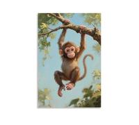 NPEJLCIGH A Little Monkey Hangs on A Branch, Swinging Around Modern Hanging Wall Decor - Artistic Mural Print20x30inch(50x75cm)