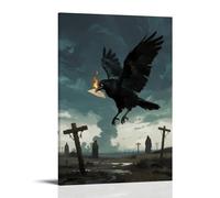 NPEJLCIGH A One-eyed Crow with A Burning Letter in Its Beak, Flying over A Wasteland of Gallows, Dark Clouds Rolling Modern Hanging Wall Decor - Artistic Mural Print24x36inch(60x90cm)