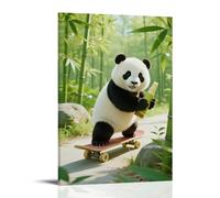 NPEJLCIGH A Panda on A Skateboard Rushing Down A Bamboo Forest Slope, The Bamboo Shoot in Its Arms Wobbling Modern Hanging Wall Decor - Artistic Mural Print16x24inch(40x60cm)