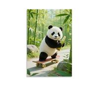 NPEJLCIGH A Panda on A Skateboard Rushing Down A Bamboo Forest Slope, The Bamboo Shoot in Its Arms Wobbling Modern Hanging Wall Decor - Artistic Mural Print16x24inch(40x60cm)