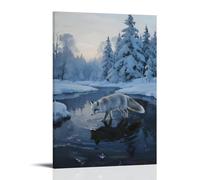 NPEJLCIGH A Silver Fox Steps Across The Frozen Lake, Its Tail Tip Sweeping Up Ice Crystals, with A Rime Forest on The Opposite Bank Modern Hanging Wall Decor - Artistic Mural Print08x12inch(20x30cm)