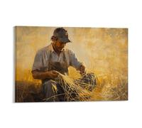 NPEJLCIGH A Weathered Fisherman Mending Nets at Dawn, Oil Strokes Capturing The Frayed Threads And Golden Light. Modern Hanging Wall Decor - Artistic Mural Print12x18inch(30x45cm)