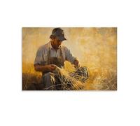 NPEJLCIGH A Weathered Fisherman Mending Nets at Dawn, Oil Strokes Capturing The Frayed Threads And Golden Light. Modern Hanging Wall Decor - Artistic Mural Print20x30inch(50x75cm)