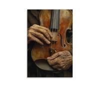 NPEJLCIGH An Elderly Violinists Hands, Cracked with Age, Cradling The Instrument Under Golden Twilight. Modern Hanging Wall Decor - Artistic Mural Print08x12inch(20x30cm)