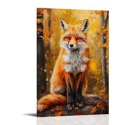 NPEJLCIGH Animal Oil Painting - Curious Red Fox in Autumn Forest with Vibrant Fall Colors And Soft Focus Background Modern Hanging Wall Decor - Artistic Mural Print08x12inch(20x30cm)