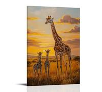 NPEJLCIGH Animal Oil Painting - Gentle Giraffe Family at Sunset, Towering Over The African Plains Modern Hanging Wall Decor - Artistic Mural Print24x36inch(60x90cm)