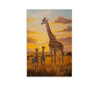 NPEJLCIGH Animal Oil Painting - Gentle Giraffe Family at Sunset, Towering Over The African Plains Modern Hanging Wall Decor - Artistic Mural Print24x36inch(60x90cm)