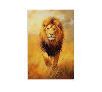 NPEJLCIGH Animal Oil Painting - Majestic Lion in Golden Savanna Light, Roaring with Power And Grace Under The African Sun Modern Hanging Wall Decor - Artistic Mural Print24x36inch(60x90cm)