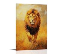 NPEJLCIGH Animal Oil Painting - Majestic Lion in Golden Savanna Light, Roaring with Power And Grace Under The African Sun Modern Hanging Wall Decor - Artistic Mural Print16x24inch(40x60cm)