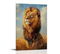 NPEJLCIGH Animal Oil Painting - Majestic Lion in Golden Savannah- A Regal Portrait of The King of Beasts with Sunlit Mane Modern Hanging Wall Decor - Artistic Mural Print24x36inch(60x90cm)