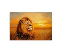 NPEJLCIGH Animal Oil Painting- Majestic Lion in Golden Savannah - A Regal Portrait of The King of Beasts in Warm Sunset Hues Modern Hanging Wall Decor - Artistic Mural Print16x24inch(40x60cm)