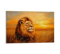 NPEJLCIGH Animal Oil Painting- Majestic Lion in Golden Savannah - A Regal Portrait of The King of Beasts in Warm Sunset Hues Modern Hanging Wall Decor - Artistic Mural Print20x30inch(50x75cm)