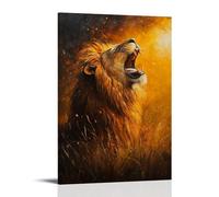 NPEJLCIGH Animal Oil Painting - Majestic Lion in Golden Savannah Light, Roaring with Power And Grace Under The Setting Sun Modern Hanging Wall Decor - Artistic Mural Print24x36inch(60x90cm)