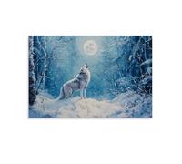 NPEJLCIGH Animal Oil Painting - Mystical Wolf Howling at Full Moon in Snowy Forest with Ethereal Blue Tones Modern Hanging Wall Decor - Artistic Mural Print08x12inch(20x30cm)