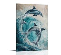 NPEJLCIGH Animal Oil Painting - Playful Dolphins Dancing Through Turquoise Waves, Capturing The Joy of Ocean Life Modern Hanging Wall Decor - Artistic Mural Print08x12inch(20x30cm)