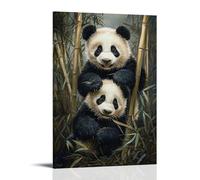 NPEJLCIGH Animal Oil Painting - Playful Panda Cubs Tumbling Among Bamboo Forest in Soft Morning Light Modern Hanging Wall Decor - Artistic Mural Print24x36inch(60x90cm)