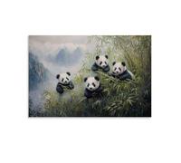 NPEJLCIGH Animal Oil Painting - Playful Panda Cubs Tumbling Among Bamboo in Misty Mountain Forest Modern Hanging Wall Decor - Artistic Mural Print08x12inch(20x30cm)