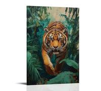 NPEJLCIGH Animal Oil Painting - Regal Bengal Tiger Stalking Through Lush Emerald Jungle Foliage Modern Hanging Wall Decor - Artistic Mural Print12x18inch(30x45cm)