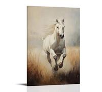 NPEJLCIGH Animal Oil Painting - Regal White Stallion Galloping Across Misty Meadow at Dawn Modern Hanging Wall Decor - Artistic Mural Print12x18inch(30x45cm)