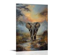 NPEJLCIGH Animal Oil Painting - Wise Old Elephant Walking Through Misty African Landscape at Dawn Modern Hanging Wall Decor - Artistic Mural Print24x36inch(60x90cm)