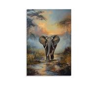 NPEJLCIGH Animal Oil Painting - Wise Old Elephant Walking Through Misty African Landscape at Dawn Modern Hanging Wall Decor - Artistic Mural Print24x36inch(60x90cm)