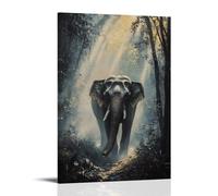 NPEJLCIGH Animal Oil Painting - Wise Old Elephant Walking Through Misty Jungle with Sunbeams Filtering Modern Hanging Wall Decor - Artistic Mural Print08x12inch(20x30cm)