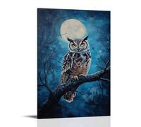 NPEJLCIGH Animal Oil Painting - Wise Old Owl Perched on Moonlit Branch, Eyes Glowing with Mystery Modern Hanging Wall Decor - Artistic Mural Print24x36inch(60x90cm)