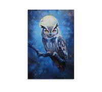 NPEJLCIGH Animal Oil Painting - Wise Old Owl Perched on Moonlit Branch with Feathers Glowing Softly Modern Hanging Wall Decor - Artistic Mural Print12x18inch(30x45cm)