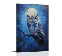 NPEJLCIGH Animal Oil Painting - Wise Old Owl Perched on Moonlit Branch with Feathers Glowing Softly Modern Hanging Wall Decor - Artistic Mural Print24x36inch(60x90cm)