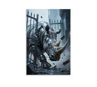 NPEJLCIGH Animal Poster, A Mechanical Rhino Crashes Into An Iron Gate, Its Metal Skin Glowing Cold Modern Hanging Wall Decor - Artistic Mural Print16x24inch(40x60cm)