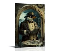 NPEJLCIGH Art Animals- A Dapper Penguin Banker Counting Fish Coins at An Icy Vault Modern Hanging Wall Decor - Artistic Mural Print12x18inch(30x45cm)