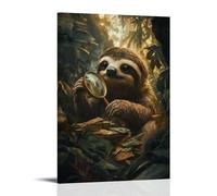 NPEJLCIGH Art Animals- A Sloth Accountant Slowly Counting Money with A Magnifying Glass in A Jungle Bank Modern Hanging Wall Decor - Artistic Mural Print08x12inch(20x30cm)